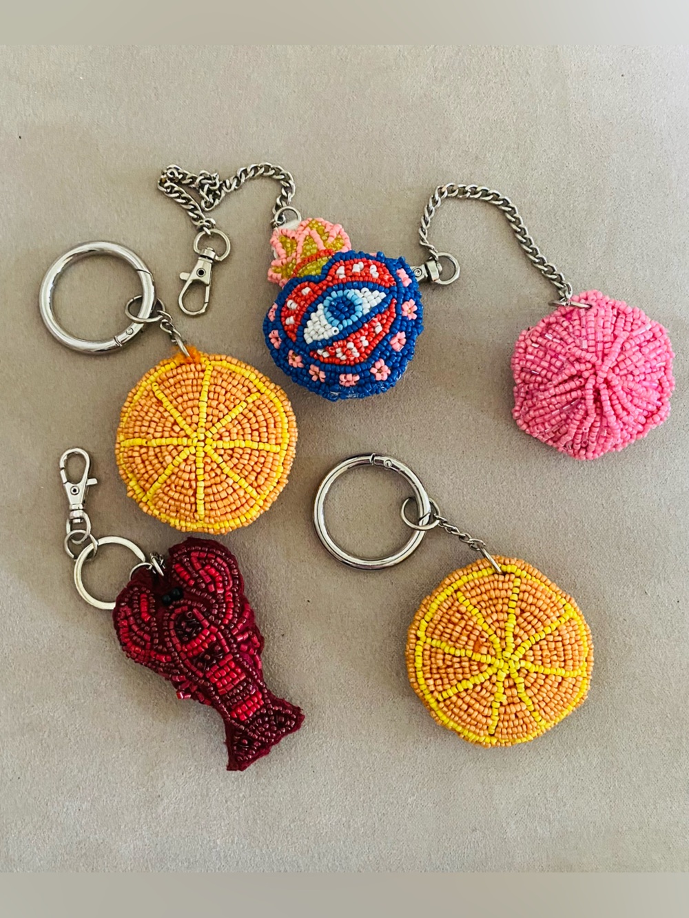 Handmade Beaded Bag Charm & Keychain Set -5 total